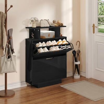 YITAHOME Schuhschrank Schmal Hochglanz, Schuhkipper mit 2 Klappen,80 x 24 x 106 cm Schuhregal Schmal, Schuhschrank Schwarz für den Eingang, Flur, Wohnzimmer, unterschiedliche Fachhöhen (37/43 cm) YITAHOME Schuhschrank Schmal Hochglanz, Schuhkipper mit 2 Klappen,80 x 24 x 106 cm Schuhregal Schmal, Schuhschrank Schwarz für den Eingang, Flur, Wohnzimmer, unterschiedliche Fachhöhen (37/43 cm)