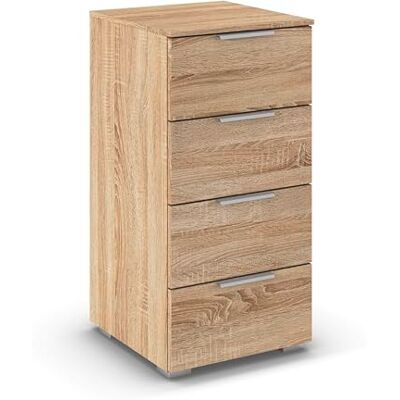 Rauch Möbel Alabama, Kommode für Schlafzimmer, Kinderzimmer, Garderobe, Flur, mit 4 Schubladen, Soft-Close-Funktion, Farbe Eiche Sonoma, Holz, Griff Alufarben, Maße 40x81x42cm Rauch Möbel Alabama, Kommode für Schlafzimmer, Kinderzimmer, Garderobe, Flur, mit 4 Schubladen, Soft-Close-Funktion, Farbe Eiche Sonoma, Holz, Griff Alufarben, Maße 40x81x42cm