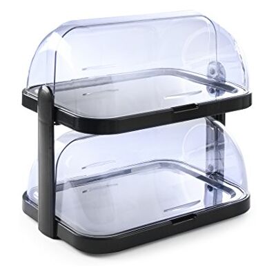 HENDI Buffet-Vitrine, doppelt, mit Tabletts und Kühlelemente, transparenter Rolltop Deckel, Kühldisplay, Kühlvitrine, Buffet-Server, 440x320x(H)440mm, Edelstahl, ABS, SAN, Schwarz HENDI Buffet-Vitrine, doppelt, mit Tabletts und Kühlelemente, transparenter Rolltop Deckel, Kühldisplay, Kühlvitrine, Buffet-Server, 440x320x(H)440mm, Edelstahl, ABS, SAN, Schwarz