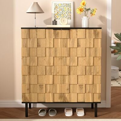 Merax Schuhschrank 80x35x91,5cm, 2-türig, höhenverstellbare Fächer & Metallfüße – für Flur, Holzfarbe Merax Schuhschrank 80x35x91,5cm, 2-türig, höhenverstellbare Fächer & Metallfüße – für Flur, Holzfarbe