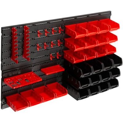 SEVICO Werkzeugwand Lagersystem Wandregal 95,5x54,5 cm, Werkzeughalterungen, 46 Elemente I Stapelboxen Schüttenregal Extra Starke Wandplatten Regal Erweiterbar Werkstattregal Lagerregal Werkstattwandregal SEVICO Werkzeugwand Lagersystem Wandregal 95,5x54,5 cm, Werkzeughalterungen, 46 Elemente I Stapelboxen Schüttenregal Extra Starke Wandplatten Regal Erweiterbar Werkstattregal Lagerregal Werkstattwandregal
