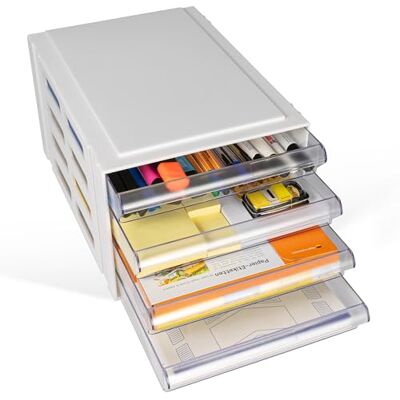 VELVEO Lagerboxen (4 Fächer) Schubladenschrank, Schubladencontainer, 4 Schubladen mit je 4 L, Format A4, durchsichtige Schubladen VELVEO Lagerboxen (4 Fächer) Schubladenschrank, Schubladencontainer, 4 Schubladen mit je 4 L, Format A4, durchsichtige Schubladen