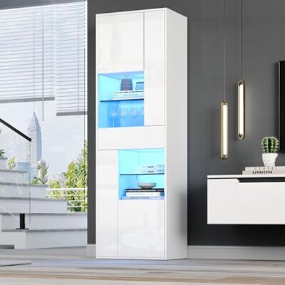 Merax Vitrinenschrank Vitrine Schrank mit LED-Beleuchtung, Hochschrank mit Schublade, Schränken, Offene Glasböden, Sammlervitrine Bücherregal Standvitrine für Wohnzimmer Büro, Hochglanz Weiß, 170cm Merax Vitrinenschrank Vitrine Schrank mit LED-Beleuchtung, Hochschrank mit Schublade, Schränken, Offene Glasböden, Sammlervitrine Bücherregal Standvitrine für Wohnzimmer Büro, Hochglanz Weiß, 170cm