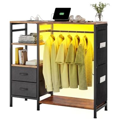 YITAHOME Kommode mit Schubladen mit Kleiderstange, Garderobe LED Steckdose Stoffkommode Garderobe mit 2 Schubladen, Kleiderstange, LED Lichtleiste, 120x40x111cm, Flur Wohnzimmer Schlafzimmer YITAHOME Kommode mit Schubladen mit Kleiderstange, Garderobe LED Steckdose Stoffkommode Garderobe mit 2 Schubladen, Kleiderstange, LED Lichtleiste, 120x40x111cm, Flur Wohnzimmer Schlafzimmer