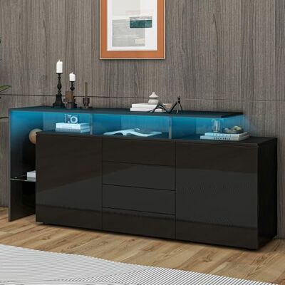 BTM Kommode, Sideboard mit LED, 160×35×70H cm, Wohnzimmermöbel in Schwarz Hochglanz, Wohnzimmerschrank, Standschrank, TV-Schrank, Wohnzimmerwand, Highboard, Buffetschrank Esszimmer BTM Kommode, Sideboard mit LED, 160×35×70H cm, Wohnzimmermöbel in Schwarz Hochglanz, Wohnzimmerschrank, Standschrank, TV-Schrank, Wohnzimmerwand, Highboard, Buffetschrank Esszimmer