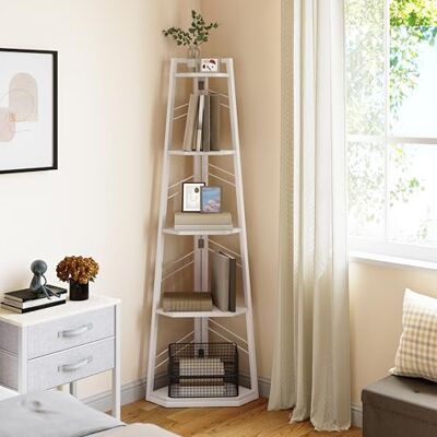 YITAHOME Eckregal, 5-stöckiges Leiterregal, Industrielles Bücherregal, Bodenstehendes Regal, Offenes Standregal aus Holz, für Wohnzimmer, Flur, Schlafzimmer, Home-Office, Reines Weiß Lagerregal YITAHOME Eckregal, 5-stöckiges Leiterregal, Industrielles Bücherregal, Bodenstehendes Regal, Offenes Standregal aus Holz, für Wohnzimmer, Flur, Schlafzimmer, Home-Office, Reines Weiß Lagerregal