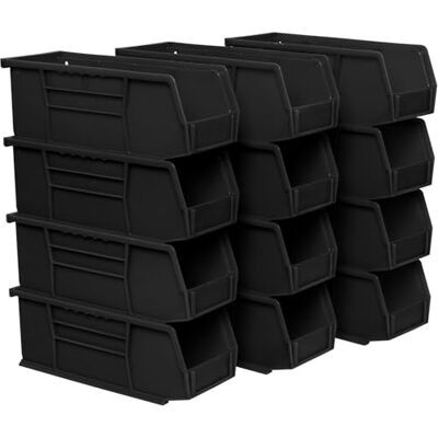 Akro-Mils 30224 Kunststoff-Aufbewahrungskorb, stapelbar, zum Aufhängen, Akro-Abfalleimer, 27,9 x 10,2 cm, Schwarz, 12 Stück Akro-Mils 30224 Kunststoff-Aufbewahrungskorb, stapelbar, zum Aufhängen, Akro-Abfalleimer, 27,9 x 10,2 cm, Schwarz, 12 Stück