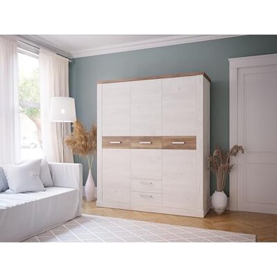 Forte DURO Schrank 170 180, Kleiderschrank Drehtürenschrank Landhausstil 3-türig 2 Schubladen Einlegeböden Kleiderstange Holzdekor: Pinie Weiß / Eiche Antik, 171 cm breit x 199 cm hoch x 59 cm tief Forte DURO Schrank 170 180, Kleiderschrank Drehtürenschrank Landhausstil 3-türig 2 Schubladen Einlegeböden Kleiderstange Holzdekor: Pinie Weiß / Eiche Antik, 171 cm breit x 199 cm hoch x 59 cm tief