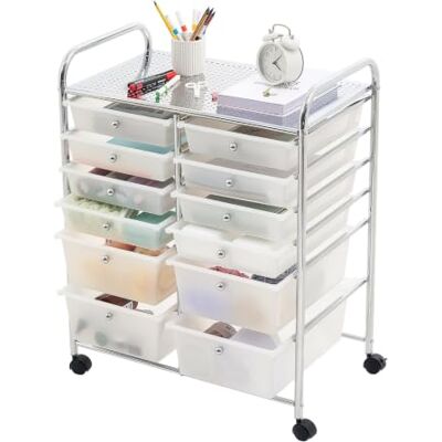 VEVOR Rollwagen mit 12 Schubladen Rollcontainer Doppelreihe 635x395x815mm, Metallgestell, Ablagefläche, Handgriffe, Lenkrolle mit 2 Bremsen, Mobiler Schubladenwagen für Büro Werkstatt Klassenzimmer VEVOR Rollwagen mit 12 Schubladen Rollcontainer Doppelreihe 635x395x815mm, Metallgestell, Ablagefläche, Handgriffe, Lenkrolle mit 2 Bremsen, Mobiler Schubladenwagen für Büro Werkstatt Klassenzimmer