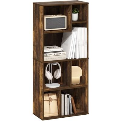 Furinno Daly Bücherregal mit 7 Würfeln und unregelmäßigen Würfeln, Aufbewahrungs-Organizer, Bernsteinkiefer Furinno Daly Bücherregal mit 7 Würfeln und unregelmäßigen Würfeln, Aufbewahrungs-Organizer, Bernsteinkiefer
