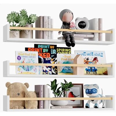 BAKAJI Set mit 3 Wandregalen aus Holz, Mehrzweck-Wandregale und Schutzleiste, Regal für Schlafzimmer, Wohnzimmer, Küche, platzsparendes Bücherregal, 3 x 60 cm (Weiß und Eiche) BAKAJI Set mit 3 Wandregalen aus Holz, Mehrzweck-Wandregale und Schutzleiste, Regal für Schlafzimmer, Wohnzimmer, Küche, platzsparendes Bücherregal, 3 x 60 cm (Weiß und Eiche)