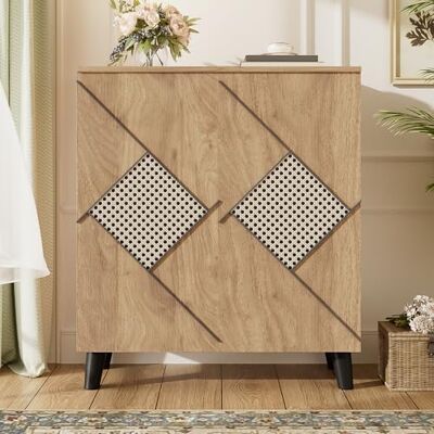 Merax Schuhschrank 80x32x91 cm mit Rattanmuster, geschlossenen Türen & Ablage – für Flur, Holzfarbe Merax Schuhschrank 80x32x91 cm mit Rattanmuster, geschlossenen Türen & Ablage – für Flur, Holzfarbe