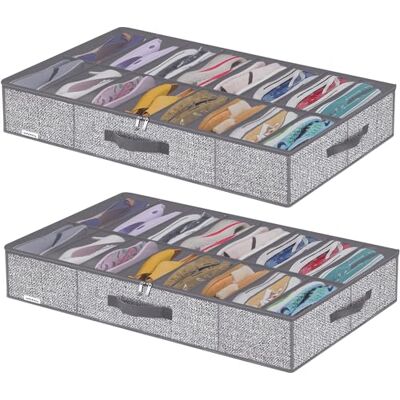 Onlyeasy MXDUBS16P2 Stabile Unterbett-Schuh-Organizer mit Griffen und transparentem Fenster (16 + 16 Paar), 2 Stück, Schrank-Schuhbehälter, Boxen für Kinder und Erwachsene, 95,8 x 60,9 x 15 cm, Onlyeasy MXDUBS16P2 Stabile Unterbett-Schuh-Organizer mit Griffen und transparentem Fenster (16 + 16 Paar), 2 Stück, Schrank-Schuhbehälter, Boxen für Kinder und Erwachsene, 95,8 x 60,9 x 15 cm,