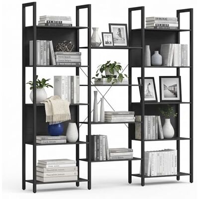 Relaxdays Bücherregal, 14 Ablagen, Holzoptik & Metall, Standregal Wohnzimmer, HBT: 166 x 158 x 24 cm, Buchregal, schwarz Relaxdays Bücherregal, 14 Ablagen, Holzoptik & Metall, Standregal Wohnzimmer, HBT: 166 x 158 x 24 cm, Buchregal, schwarz