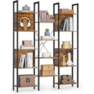 VASAGLE Bücherregal, Standregal mit 14 Ablagen, Regal mit Metallrahmen, für Wohnzimmer, Arbeitszimmer, Büro, Industrie-Design, 24 x 128 x 166 cm, vintagebraun-tintenschwarz LLS157K01 VASAGLE Bücherregal, Standregal mit 14 Ablagen, Regal mit Metallrahmen, für Wohnzimmer, Arbeitszimmer, Büro, Industrie-Design, 24 x 128 x 166 cm, vintagebraun-tintenschwarz LLS157K01
