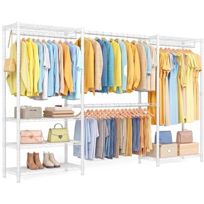 SONGMICS Offener Kleiderschrank, 4 Kleiderstangen, 220 x 40 x 193 cm Garderobenständer, Schwerlast Kleiderständer aus Metall, 6 Ablagen, für Schlafzimmer, Weiß, DALTEN Kollektion LGR438WZ01 SONGMICS Offener Kleiderschrank, 4 Kleiderstangen, 220 x 40 x 193 cm Garderobenständer, Schwerlast Kleiderständer aus Metall, 6 Ablagen, für Schlafzimmer, Weiß, DALTEN Kollektion LGR438WZ01