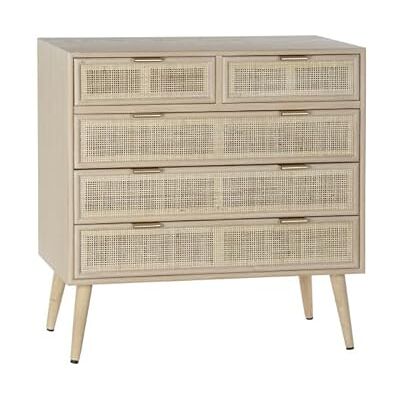 DRW Kommode mit 5 Schubladen aus Holz und Rattan, 80 x 39,5 x 81 cm DRW Kommode mit 5 Schubladen aus Holz und Rattan, 80 x 39,5 x 81 cm