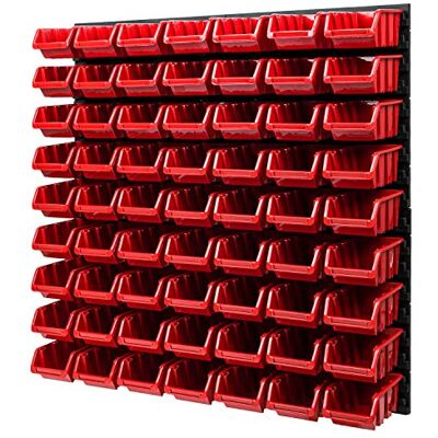 PAFEN Wandregal Stapelboxen Lagersystem 772 x 780 mm – 63 Stück Boxen Werkstatt Schüttenregal Werkzeuglochwand (Rot) PAFEN Wandregal Stapelboxen Lagersystem 772 x 780 mm – 63 Stück Boxen Werkstatt Schüttenregal Werkzeuglochwand (Rot)