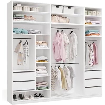 BDW OPENO Modulares Garderoben Set – Offener Kleiderschrank Moderne Garderobe mit Kleiderstangen, Schubladen, Regalen und Aufsätzen für Schlafzimmer, Flur oder Ankleidezimmer Modul 260x250, Weiß BDW OPENO Modulares Garderoben Set – Offener Kleiderschrank Moderne Garderobe mit Kleiderstangen, Schubladen, Regalen und Aufsätzen für Schlafzimmer, Flur oder Ankleidezimmer Modul 260x250, Weiß