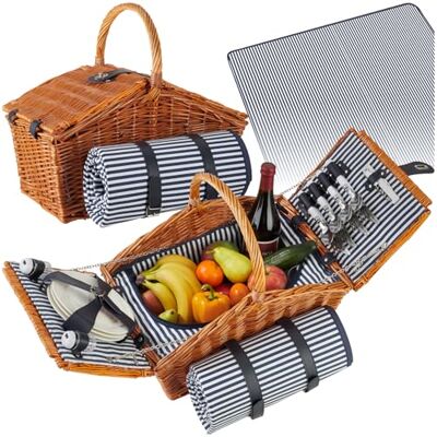 tectake ® Picknickkorb und Picknickdecke 4 Personen, befüllter Picnic Basket Weidenkorb für Ausflug, Camping, Dinner Date, Picknickkorb mit Deckel, als Geschenkkorb, Rotkäppchen Korb Usedom tectake ® Picknickkorb und Picknickdecke 4 Personen, befüllter Picnic Basket Weidenkorb für Ausflug, Camping, Dinner Date, Picknickkorb mit Deckel, als Geschenkkorb, Rotkäppchen Korb Usedom