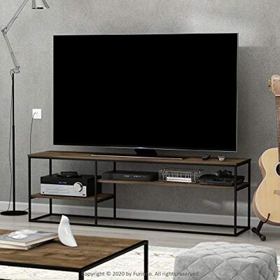Furinno Moretti moderner Lifestyle-TV-Ständer, Entertainment-Center für Fernseher bis 198 cm, für Wohnzimmer, Schlafzimmer, Braune Walnuss Furinno Moretti moderner Lifestyle-TV-Ständer, Entertainment-Center für Fernseher bis 198 cm, für Wohnzimmer, Schlafzimmer, Braune Walnuss