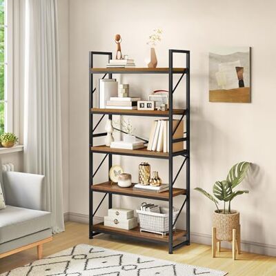 YITAHOME Bücherregal mit 5 Ebenen, Großes Standregal, Holzregal und Metallrahmen, Industrieregal, Bodenstehendes Lagerregal, für Wohnzimmer, Home Office, Vintagebraun Regal YITAHOME Bücherregal mit 5 Ebenen, Großes Standregal, Holzregal und Metallrahmen, Industrieregal, Bodenstehendes Lagerregal, für Wohnzimmer, Home Office, Vintagebraun Regal