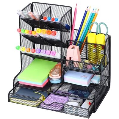 Alyvisun Schreibtisch Organizer mit Schublade, Büro Organisation mit Gitterstruktur und 12 Fächer, Desk Organizer zur Aufbewahrung von Bürozubehör und Kleinteilen Alyvisun Schreibtisch Organizer mit Schublade, Büro Organisation mit Gitterstruktur und 12 Fächer, Desk Organizer zur Aufbewahrung von Bürozubehör und Kleinteilen