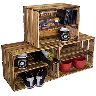 Kistenkolli Altes Land Schuhschrank Schuhregal aus geflammten Holzkisten Schuhablage Schuhständer Schuhaufbewahrung für Kinder und Erwachsene stabiles Regal in Obstkisten Optik (Geflammt klein 40x30x25cm, 3er set) Kistenkolli Altes Land Schuhschrank Schuhregal aus geflammten Holzkisten Schuhablage Schuhständer Schuhaufbewahrung für Kinder und Erwachsene stabiles Regal in Obstkisten Optik (Geflammt klein 40x30x25cm, 3er set)
