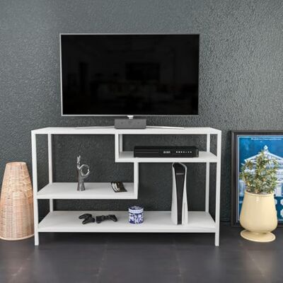 Hanah Home Scandinavian TV Stand, White, 120 x 39 x 75 cm 100% Melamine Coated Particle Board, 18 mm Thick, Sturdy Metal Frame Stylish & Functional Design Hanah Home Scandinavian TV Stand, White, 120 x 39 x 75 cm 100% Melamine Coated Particle Board, 18 mm Thick, Sturdy Metal Frame Stylish & Functional Design