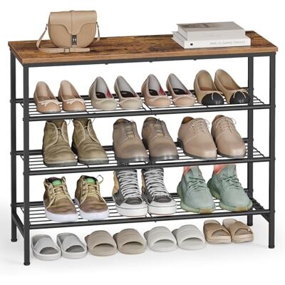 VASAGLE Schuhbank, Schuhregal, Schuhaufbewahrung, Flur, Wohnzimmer, Schlafzimmer, Metallgestell, 4 Ebenen, 30 x 75 x 69 cm, für 12-16 Paar Schuhe, vintagebraun-tintenschwarz LBS049KD01 VASAGLE Schuhbank, Schuhregal, Schuhaufbewahrung, Flur, Wohnzimmer, Schlafzimmer, Metallgestell, 4 Ebenen, 30 x 75 x 69 cm, für 12-16 Paar Schuhe, vintagebraun-tintenschwarz LBS049KD01