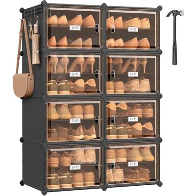 SONGMICS Schuhregal mit 8 Fächern, Schuhschrank, 30 x 45 x 30 cm pro Fach, durchsichtige Tür, Metallrahmen, für 32 Paar Schuhe, Flur, Schlafzimmer, tintenschwarz-transparentes Braun LPC054BH01 SONGMICS Schuhregal mit 8 Fächern, Schuhschrank, 30 x 45 x 30 cm pro Fach, durchsichtige Tür, Metallrahmen, für 32 Paar Schuhe, Flur, Schlafzimmer, tintenschwarz-transparentes Braun LPC054BH01