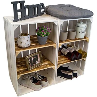 Kistenkolli Altes Land hohe Holzkiste Willi mit Zwei Zwischenbrettern 68x40x30cm HxBxT Schuhregal Bücherregal Nachttisch Weinregal (2er Set, Weiss geflammte Bretter) Kistenkolli Altes Land hohe Holzkiste Willi mit Zwei Zwischenbrettern 68x40x30cm HxBxT Schuhregal Bücherregal Nachttisch Weinregal (2er Set, Weiss geflammte Bretter)