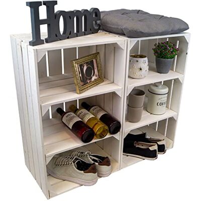 Kistenkolli Altes Land hohe Holzkiste Willi mit Zwei Zwischenbrettern 68x40x30cm HxBxT Schuhregal Bücherregal Nachttisch Weinregal (2er Set, Weiss) Kistenkolli Altes Land hohe Holzkiste Willi mit Zwei Zwischenbrettern 68x40x30cm HxBxT Schuhregal Bücherregal Nachttisch Weinregal (2er Set, Weiss)