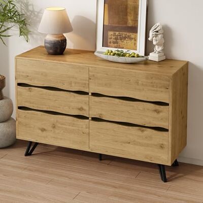 Merax Sideboard 6 Schubladen, 120x40x75,5 cm, Moderner Holz-Sideboard-Schrank mit Metallfüßen, viel Stauraum, Wohnzimmer & Esszimmer, Kommode, Holzfarbe Merax Sideboard 6 Schubladen, 120x40x75,5 cm, Moderner Holz-Sideboard-Schrank mit Metallfüßen, viel Stauraum, Wohnzimmer & Esszimmer, Kommode, Holzfarbe