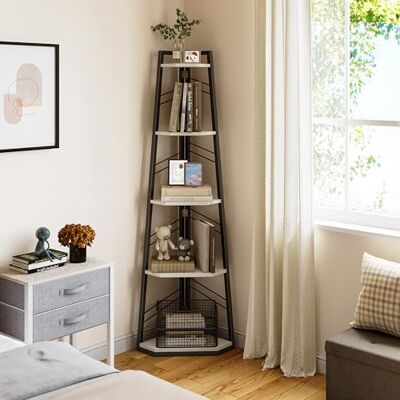 YITAHOME Eckregal, 5-stöckiges Leiterregal, Industrielles Bücherregal, Bodenstehendes Regal, Offenes Standregal aus Holz, für Wohnzimmer, Flur, Schlafzimmer, Home-Office, Weiße Lagerregal YITAHOME Eckregal, 5-stöckiges Leiterregal, Industrielles Bücherregal, Bodenstehendes Regal, Offenes Standregal aus Holz, für Wohnzimmer, Flur, Schlafzimmer, Home-Office, Weiße Lagerregal
