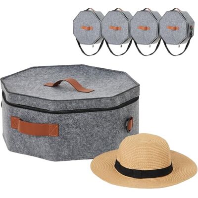 GarveeMore 4 Pcs Hutschachtel mit Deckel Hutbox Für Reise, 43x18cm Faltbare Reise Hutbox, Tragbare Huttasche Mit Schultergurt und 2 Griffen Hut Aufbewahrungsbox für MäNner und Frauen, Grau GarveeMore 4 Pcs Hutschachtel mit Deckel Hutbox Für Reise, 43x18cm Faltbare Reise Hutbox, Tragbare Huttasche Mit Schultergurt und 2 Griffen Hut Aufbewahrungsbox für MäNner und Frauen, Grau