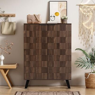 Merax Sideboard & Schuhschrank, 80x35,5x110 cm, 5 Fächer, verstellbare Einlegeböden, Dämpfungsscharniere, Schwarze Griffe & Füße, moderner Flur- & Schlafzimmer-Schrank, dunkle Holzfarbe Merax Sideboard & Schuhschrank, 80x35,5x110 cm, 5 Fächer, verstellbare Einlegeböden, Dämpfungsscharniere, Schwarze Griffe & Füße, moderner Flur- & Schlafzimmer-Schrank, dunkle Holzfarbe