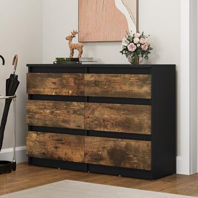 YITAHOME Kommode Schlafzimmer, Schlafzimmermöbel, Kommode aus Holz, 6 Schubladen mit Laufschienen, Schlafzimmeraufbewahrung, moderner Schlafzimmerschrank, 100 x 30 x 70 cm (Schwarz Rustikal Braun) YITAHOME Kommode Schlafzimmer, Schlafzimmermöbel, Kommode aus Holz, 6 Schubladen mit Laufschienen, Schlafzimmeraufbewahrung, moderner Schlafzimmerschrank, 100 x 30 x 70 cm (Schwarz Rustikal Braun)