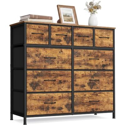 SONGMICS Kommode mit 10 Stoffschubladen, Schubladenschrank mit Metallgestell, Aufbewahrungsschrank, 98,7 x 30 x 96,2 cm, für Schlafzimmer und Flur, Rustikales Braun, BELLAH Kollektion LGS236K101 SONGMICS Kommode mit 10 Stoffschubladen, Schubladenschrank mit Metallgestell, Aufbewahrungsschrank, 98,7 x 30 x 96,2 cm, für Schlafzimmer und Flur, Rustikales Braun, BELLAH Kollektion LGS236K101