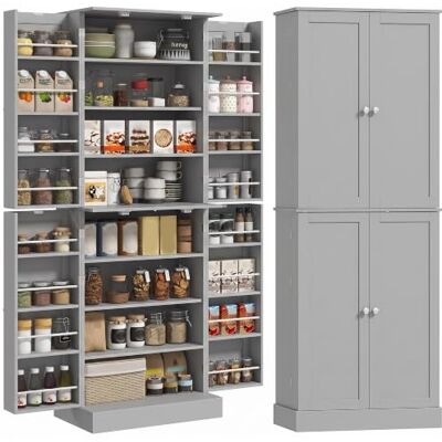 HOMCOM Küchenbuffet Schrank Modern 60x35x166 cm Grau Sideboard, Stauraumschrank mit Schränken, verstellbares Regal, Gewürzregal, für Esszimmer, Wohnzimmer HOMCOM Küchenbuffet Schrank Modern 60x35x166 cm Grau Sideboard, Stauraumschrank mit Schränken, verstellbares Regal, Gewürzregal, für Esszimmer, Wohnzimmer