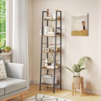 YITAHOME Schmal Bücherregal mit 5 Ebenen 35 cm Breit, Industrielles Leiterregal Standregal Holzregale und Metallrahmen, Modernes Regal für Wohnzimmer, Büro, Rustikales Braun YITAHOME Schmal Bücherregal mit 5 Ebenen 35 cm Breit, Industrielles Leiterregal Standregal Holzregale und Metallrahmen, Modernes Regal für Wohnzimmer, Büro, Rustikales Braun