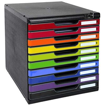 Exacompta 332798D Ablagebox Modulo mit 10 abschließbare Schubladen für DIN A4+ Dokumente. Belastbare Schubladenbox mit hoher Kapazität für mehr Platz auf dem Schreibtisch Blauer Engel schwarz/bunt Exacompta 332798D Ablagebox Modulo mit 10 abschließbare Schubladen für DIN A4+ Dokumente. Belastbare Schubladenbox mit hoher Kapazität für mehr Platz auf dem Schreibtisch Blauer Engel schwarz/bunt