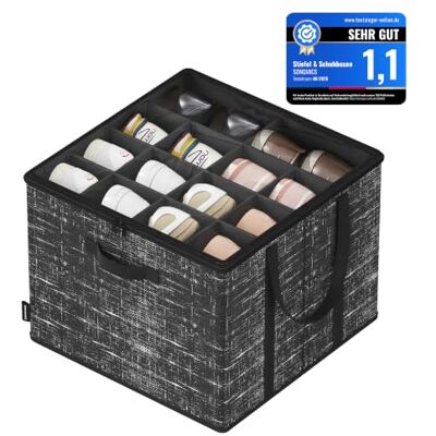 SONGMICS Schuh-Organizer, 1 Stück, für bis zu 16 Paar Schuhe, Griffe Schuhaufbewahrung, transparenter Deckel, tintenschwarz, TINA Kollektion LSP601B01 SONGMICS Schuh-Organizer, 1 Stück, für bis zu 16 Paar Schuhe, Griffe Schuhaufbewahrung, transparenter Deckel, tintenschwarz, TINA Kollektion LSP601B01