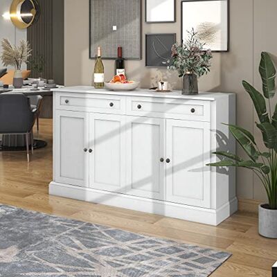 Merax Sideboard Kommode mit 4 Türen und 2 Schubladen, moderner Buffetschrank mit viel Stauraum, Verstellbares Regal, Holz Mehrzweckschrank für Flur Esszimmer Wohnzimmer, Landhausstil, Weiß Merax Sideboard Kommode mit 4 Türen und 2 Schubladen, moderner Buffetschrank mit viel Stauraum, Verstellbares Regal, Holz Mehrzweckschrank für Flur Esszimmer Wohnzimmer, Landhausstil, Weiß