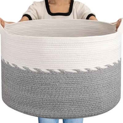 OIAHOMY Extra großer Korb für Decken, 63,5 x 40,6 cm, Jumbo-Wäschekorb, Baumwollseilkorb mit Griffen für Wohnzimmer, Baby-Spielzeugkorb zur Aufbewahrung, Grau OIAHOMY Extra großer Korb für Decken, 63,5 x 40,6 cm, Jumbo-Wäschekorb, Baumwollseilkorb mit Griffen für Wohnzimmer, Baby-Spielzeugkorb zur Aufbewahrung, Grau