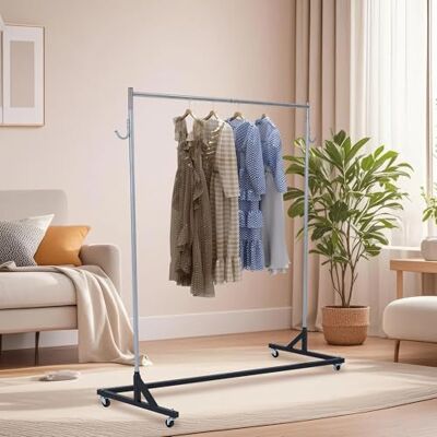 GarveeHome Z-Förmiger Kleiderständer Aus Metall, Kleiderständer Mit Seitlichen Haken Und Staubschutz, Platzsparender Flurständer Mit Feststellbare Räder, Für Wohnzimmer Und Einzelhandelsgeschäfte GarveeHome Z-Förmiger Kleiderständer Aus Metall, Kleiderständer Mit Seitlichen Haken Und Staubschutz, Platzsparender Flurständer Mit Feststellbare Räder, Für Wohnzimmer Und Einzelhandelsgeschäfte