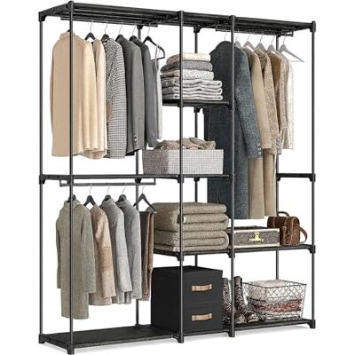 Relaxdays Garderobe, offener Kleiderschrank, Ablagen & Kleiderstangen, Kleiderständer, Flexibles Stecksystem, schwarz Relaxdays Garderobe, offener Kleiderschrank, Ablagen & Kleiderstangen, Kleiderständer, Flexibles Stecksystem, schwarz