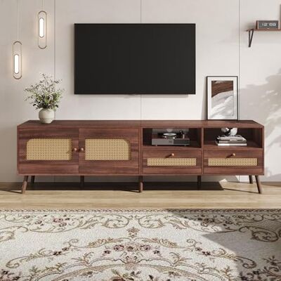 Merax TV Ständer, Lowboard TV Board mit 2 Rattantüren, 2 Schublade, Offene Staufächer, TV-Schrank für 80-Zoll-Fernseher, Landhausstil Sideboard, Fernsehschrank für Wohnzimmer Esszimmer, 200cm, Braun Merax TV Ständer, Lowboard TV Board mit 2 Rattantüren, 2 Schublade, Offene Staufächer, TV-Schrank für 80-Zoll-Fernseher, Landhausstil Sideboard, Fernsehschrank für Wohnzimmer Esszimmer, 200cm, Braun