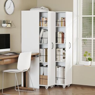 BTM Aktenschrank mit Rollen Mehrzweckschrank Regalschrank Wohnzimmer Bücherregal Weiß Büroschrank mit 4 Ebenen BTM Aktenschrank mit Rollen Mehrzweckschrank Regalschrank Wohnzimmer Bücherregal Weiß Büroschrank mit 4 Ebenen