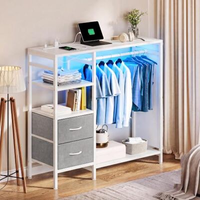 YITAHOME Kommode mit Schubladen Kleiderstange, Garderobe LED Steckdose Stoffkommode Garderobe mit 2 Schubladen, Kleiderstange, LED Lichtleiste, 120x40x111cm, Flur Wohnzimmer Schlafzimmer YITAHOME Kommode mit Schubladen Kleiderstange, Garderobe LED Steckdose Stoffkommode Garderobe mit 2 Schubladen, Kleiderstange, LED Lichtleiste, 120x40x111cm, Flur Wohnzimmer Schlafzimmer
